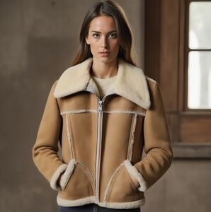 Vintage 100% Lambskin Shearling Bomber Jacket - Luxurious Leather Winter Coat